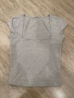 Garage : Light Gray Square Neck Cap Sleeve Top (XXS)